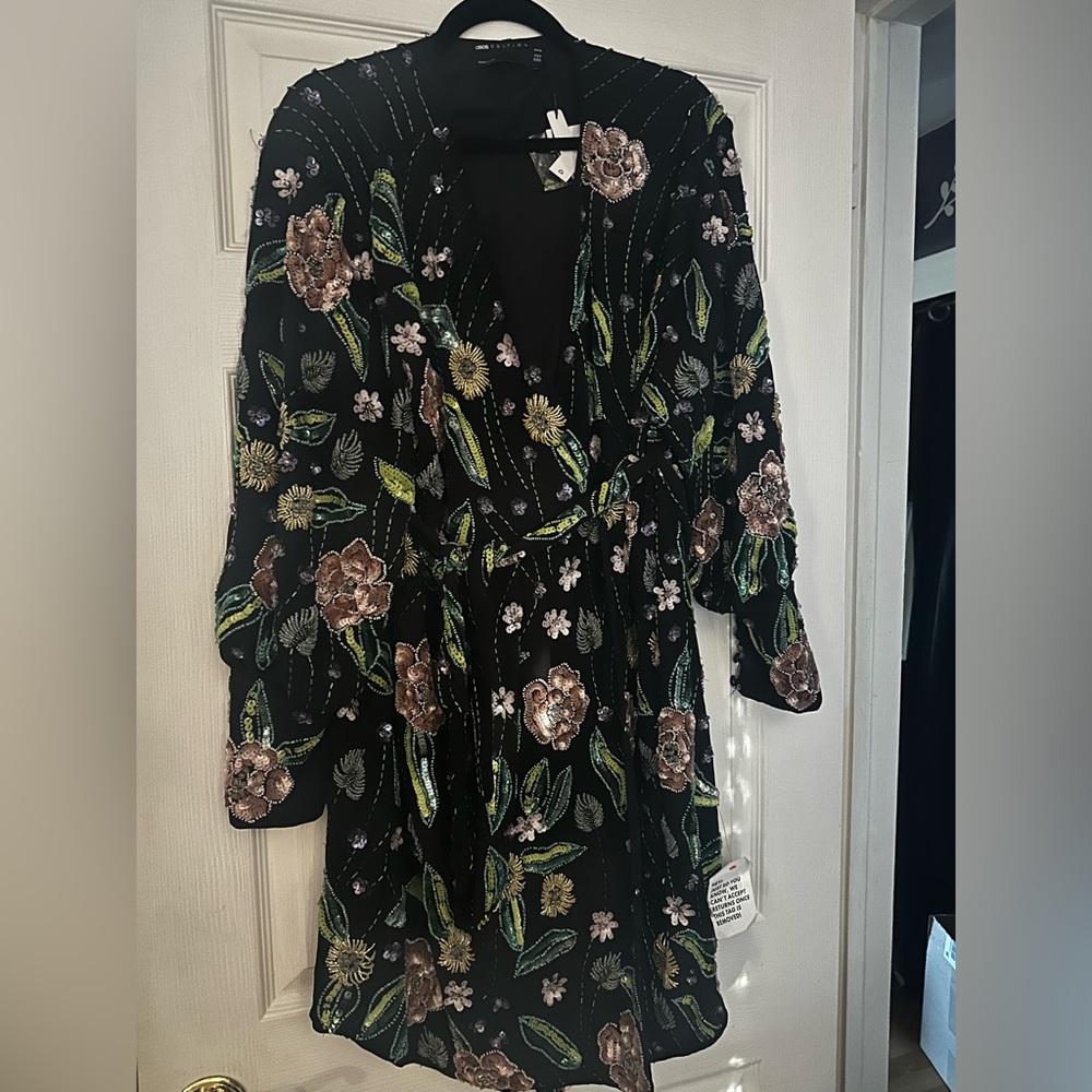 Asos beaded floral wrap dress